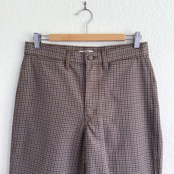 Uniqlo U Checked Straight Pant High-Waist Cropped Brown Blue Plaid Womens 6 - Picture 5 of 11